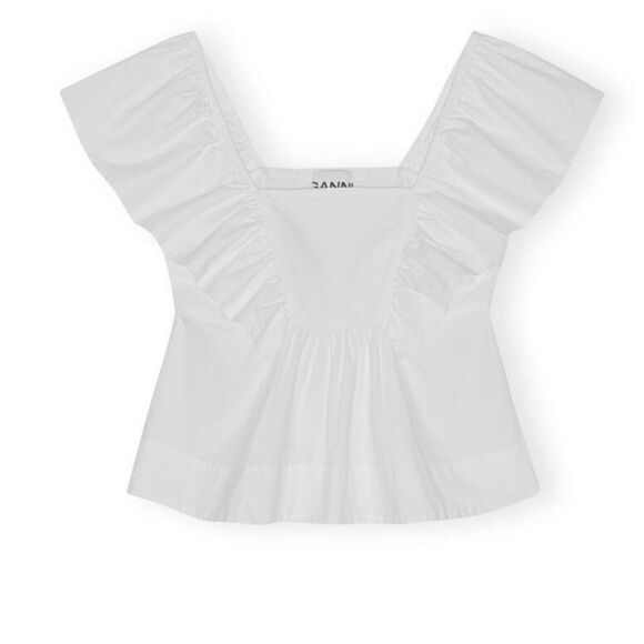 Ganni Ruffle Cotton Poplin Blouse NWT  size 6/38 $ 195.00 - Picture 4 of 11